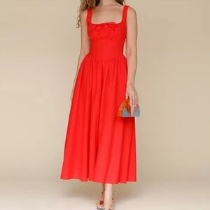 Avec Les Filles Women's Solid Drop-Waist Midi Dress Red Size L BNWT